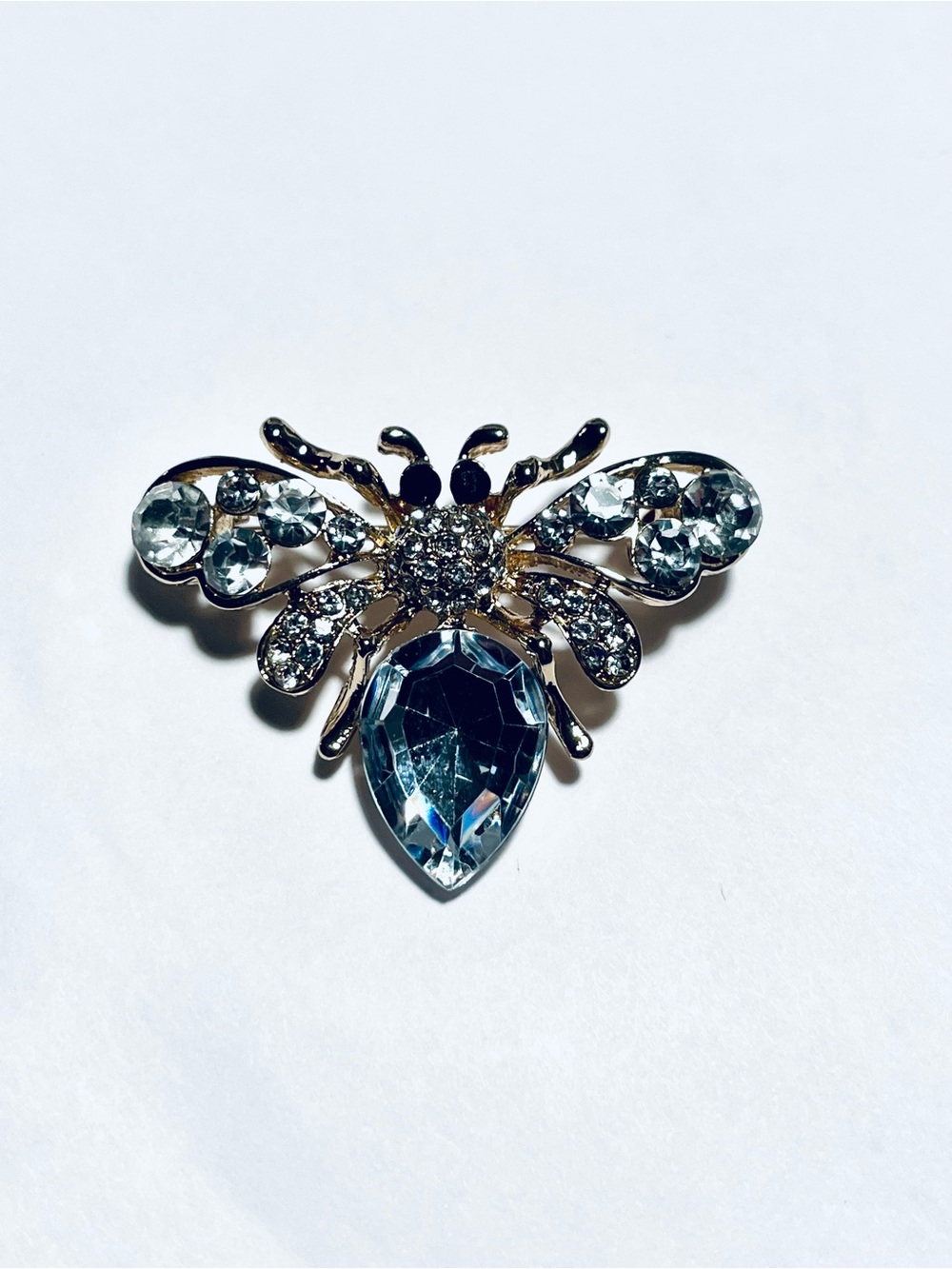 Vintage-style Bee Brooch Pin - Clear Blue & Gold Accent, Brooch, Women’s Jewelry